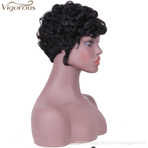 Vigorous Fashion Girl  Black Short Curly Human Hair Wig Wholesale Price Afro Short Wave Curly Wigs for Black Women
